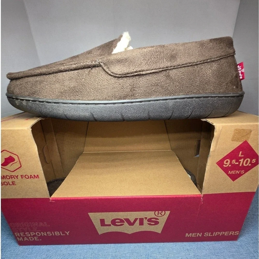 Levi's Mens Comfort Lite Memory Foam Slippers Brown Moccasin Size L 9.5-10.5 NEW
